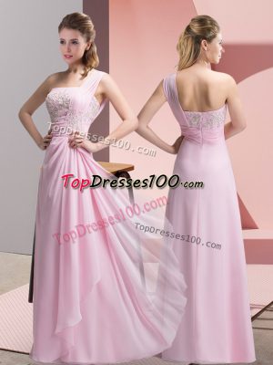 Unique Baby Pink Zipper Prom Party Dress Beading and Appliques Sleeveless Floor Length
