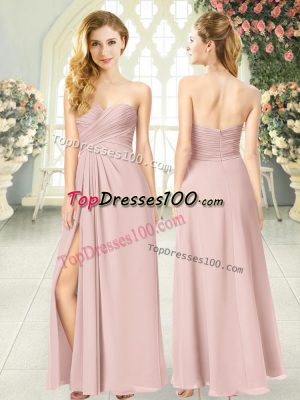 Beauteous Sleeveless Chiffon Floor Length Zipper Prom Dress in Pink with Ruching