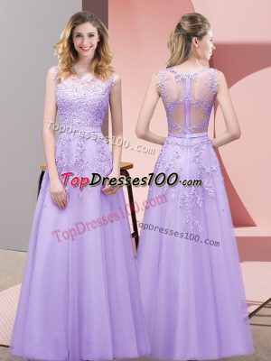 Superior Sleeveless Floor Length Lace Zipper Prom Party Dress with Lavender