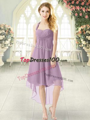 High Low Purple Prom Dresses Halter Top Sleeveless Zipper