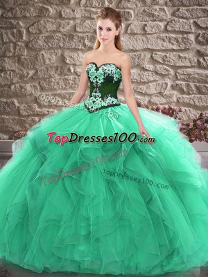 Sweetheart Sleeveless Lace Up Sweet 16 Quinceanera Dress Turquoise Tulle