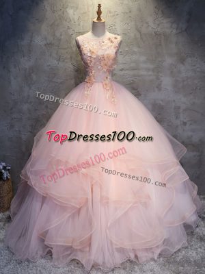 Wonderful Sleeveless Lace Up Floor Length Appliques and Ruffles 15th Birthday Dress