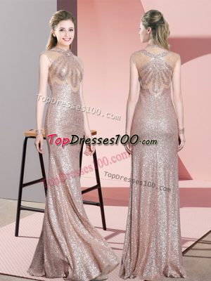 Exceptional Baby Pink Sleeveless Floor Length Ruching Prom Gown
