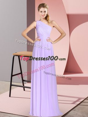 Extravagant Sleeveless Chiffon Floor Length Lace Up Prom Dress in Lavender with Ruching