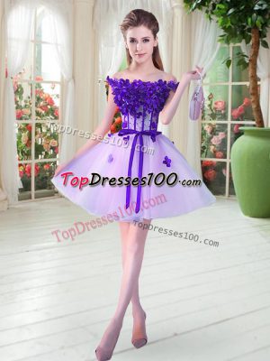 Mini Length Lace Up Prom Dresses Lavender for Prom and Party with Beading and Appliques