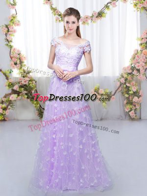 Appliques Dama Dress Lavender Lace Up Cap Sleeves Floor Length