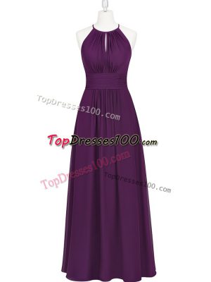 Ideal Halter Top Sleeveless Prom Party Dress Purple Chiffon