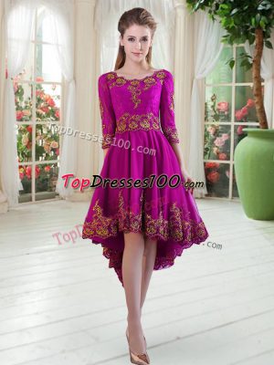 Super High Low A-line Long Sleeves Purple Homecoming Dress Lace Up