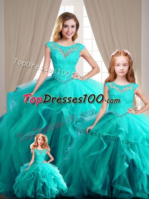 Best Selling Aqua Blue Cap Sleeves Lace Up Sweet 16 Dresses for Sweet 16 and Quinceanera