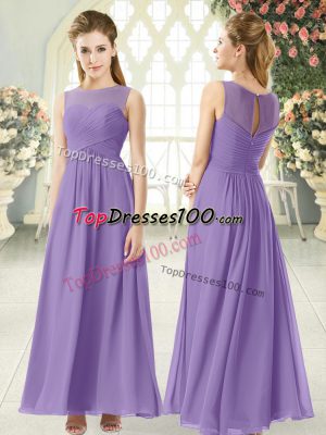 Fantastic Empire Homecoming Dress Lavender Scoop Chiffon Sleeveless Ankle Length Zipper