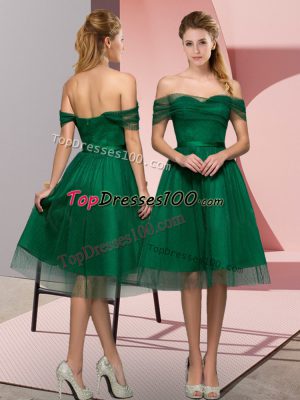 Sleeveless Tea Length Beading and Lace Lace Up Evening Dress with Green