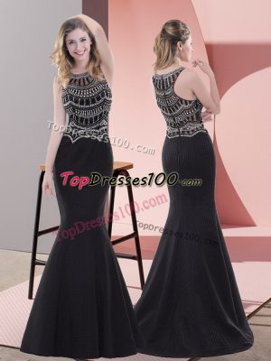 Super Black Zipper Beading Sleeveless Floor Length