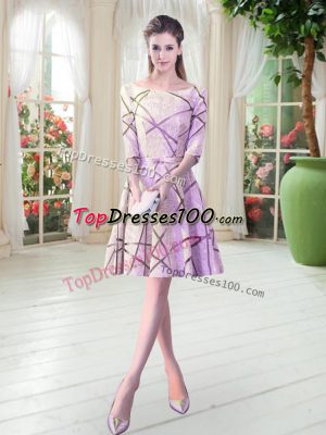 Lilac Lace Up Scoop Ruching Half Sleeves