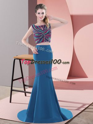Two Pieces Sleeveless Teal Homecoming Dress Sweep Train Backless