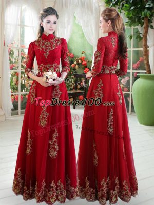 Custom Fit Floor Length Empire 3 4 Length Sleeve Wine Red Prom Dress Zipper