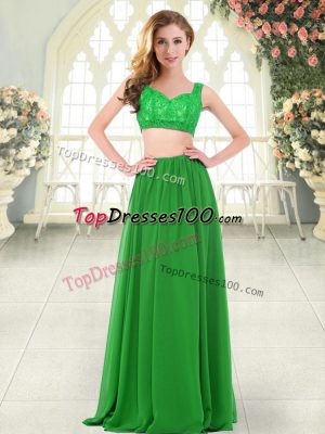 Straps Sleeveless Zipper Prom Party Dress Green Chiffon