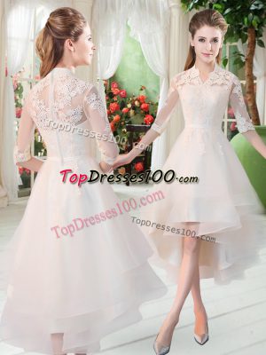 Wonderful White Zipper High-neck Appliques Prom Party Dress Tulle Half Sleeves