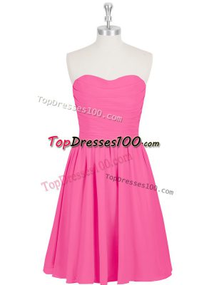 Colorful Hot Pink Sleeveless Ruching and Pleated Mini Length Prom Gown