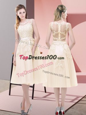Sleeveless Tea Length Prom Party Dress and Beading and Lace