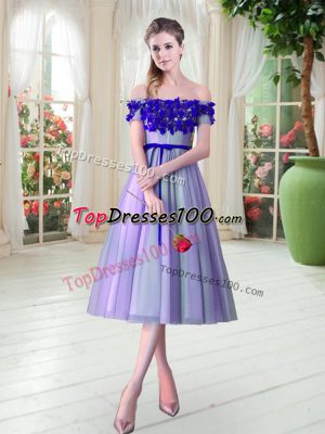 Lavender Off The Shoulder Lace Up Appliques Prom Evening Gown Sleeveless