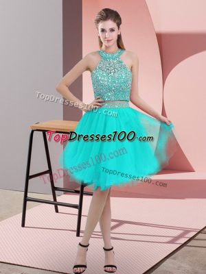 Excellent Turquoise Sleeveless Organza Backless for Prom and Party
