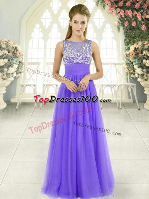 Fashion Tulle Scoop Sleeveless Side Zipper Beading Womens Evening Dresses in Lavender
