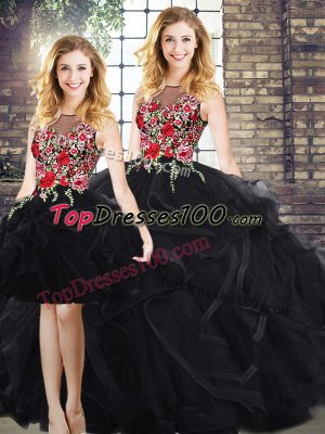 Sleeveless Embroidery and Ruffles Zipper 15 Quinceanera Dress