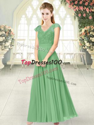 Cap Sleeves Ankle Length Lace Zipper Party Dresses with Green