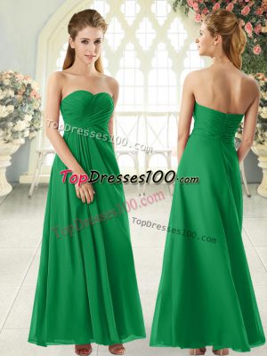 Green Chiffon Zipper Dress for Prom Sleeveless Floor Length Ruching