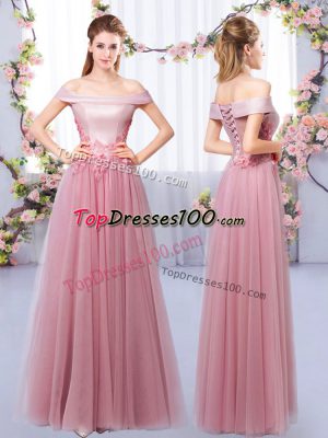 Gorgeous Pink Sleeveless Tulle Lace Up Dama Dress for Quinceanera for Prom and Party and Wedding Party