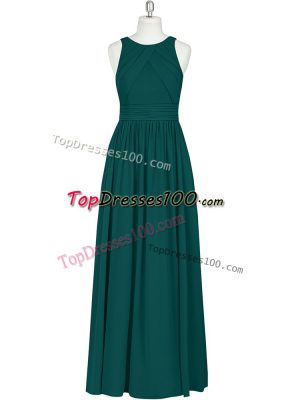 Trendy Dark Green Sleeveless Ruching Floor Length Evening Gowns