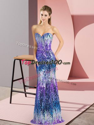 Multi-color Sleeveless Floor Length Sequins Lace Up Prom Gown