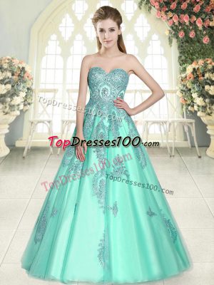 Hot Selling A-line Womens Evening Dresses Apple Green Sweetheart Tulle Sleeveless Floor Length Lace Up