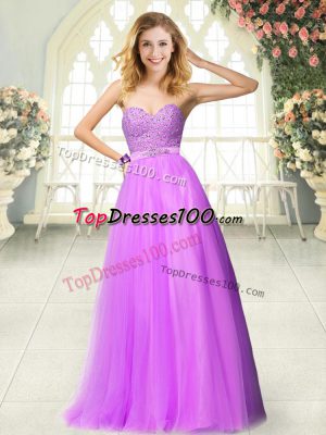 Flare Floor Length Lilac Evening Dress Tulle Sleeveless Beading