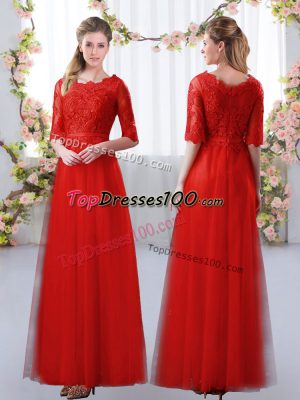 Superior Floor Length Empire Half Sleeves Red Dama Dress Zipper