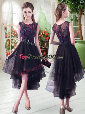 Sumptuous Appliques Party Dress for Toddlers Black Zipper Sleeveless High Low