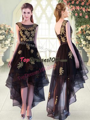 Ideal Cap Sleeves Lace Up High Low Appliques Prom Party Dress