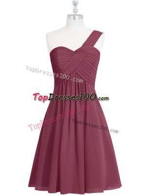 Burgundy Sleeveless Knee Length Ruching Zipper Evening Dress