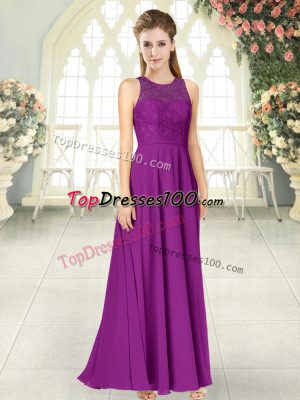 Affordable Purple Empire Lace Teens Party Dress Backless Chiffon Sleeveless Floor Length