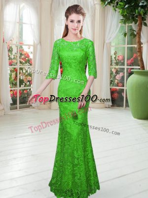 Custom Design Scoop Half Sleeves Zipper Lace Dress for Prom in Green