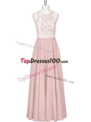 Lace and Appliques Prom Evening Gown Pink Zipper Sleeveless Floor Length