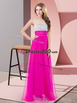Custom Fit Fuchsia Sleeveless Chiffon Side Zipper Formal Evening Gowns for Prom and Party and Military Ball