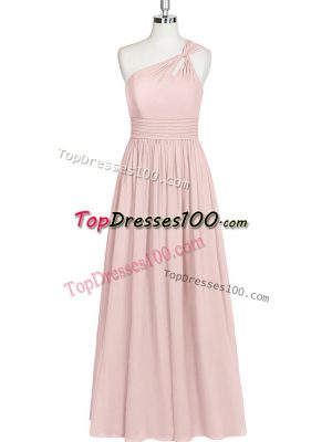 Wonderful Baby Pink Chiffon Side Zipper Prom Gown Sleeveless Floor Length Ruching