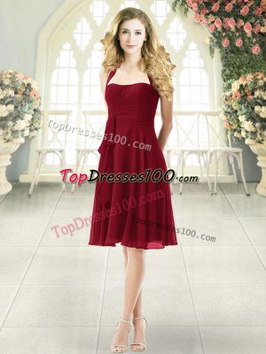 Burgundy Sleeveless Ruching Knee Length Evening Dress