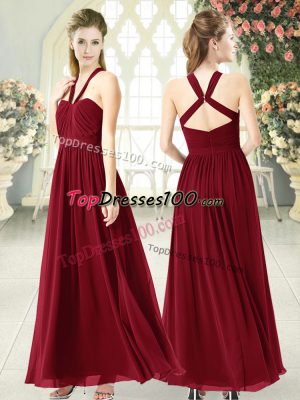 Burgundy Sleeveless Chiffon Backless Evening Dress for Prom and Party