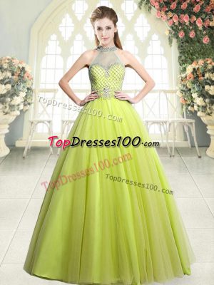 Fantastic Floor Length Zipper Dress for Prom Yellow Green for Prom and Party with Beading