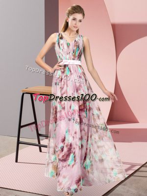 Multi-color Homecoming Dress Prom and Party with Pattern V-neck Sleeveless Zipper