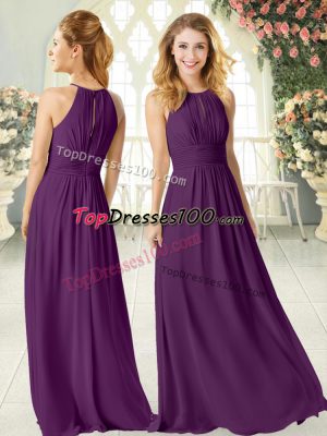 Floor Length Zipper Prom Dresses Purple for Prom and Party with Ruching