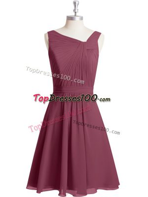 Red Zipper Asymmetric Ruching and Belt Prom Evening Gown Chiffon Sleeveless