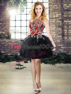 Scoop Sleeveless Lace Up Prom Evening Gown Black Organza